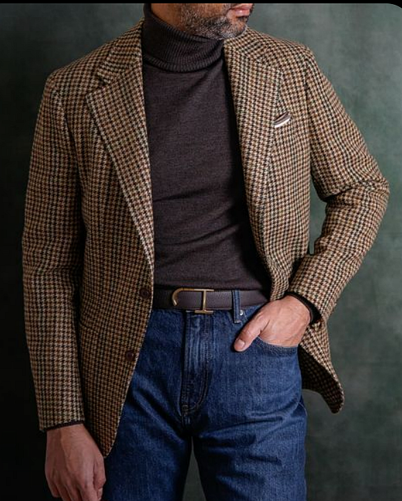 Мужской пиджак из шерсти с джинсами