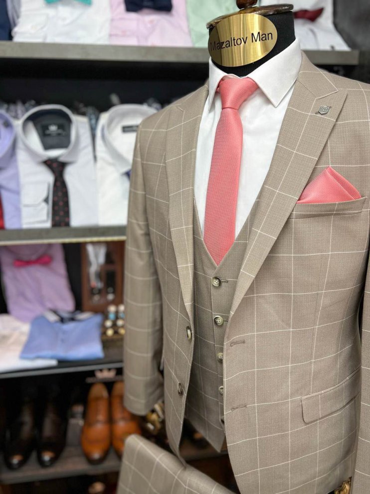 Костюм BEL 3-ка Бежевый в клетку