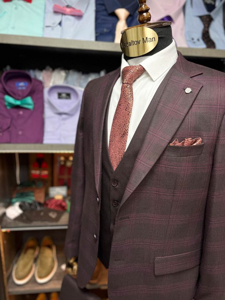 Костюм MAZALTOVMAN 3-ка Бордовый в клетку