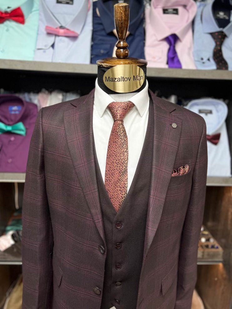 Костюм MAZALTOVMAN 3-ка Бордовый в клетку