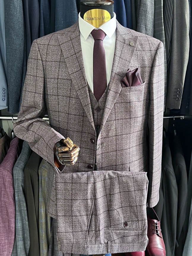 Костюм BEL 3-ка Бордовый в клетку