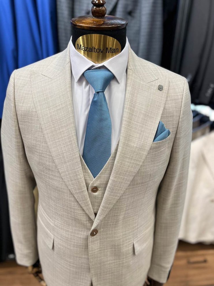 Костюм MAZALTOVMAN 3-ка Premium Бежевый в микроклетку