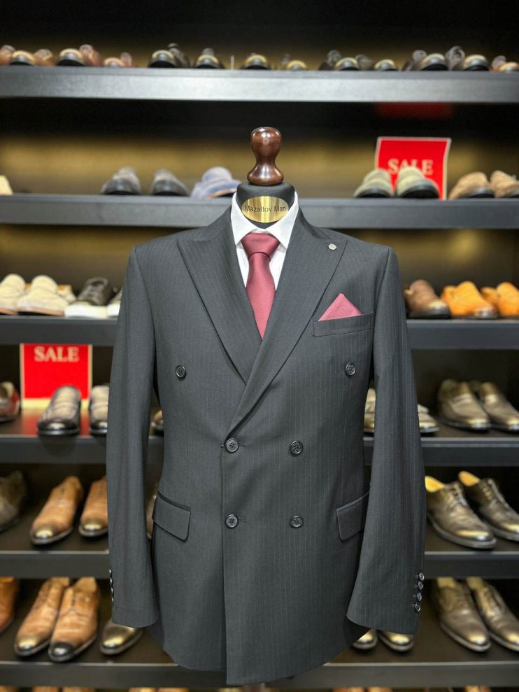 Костюм MAZALTOVMAN 2-ка двубортный Premium Черный в полоску