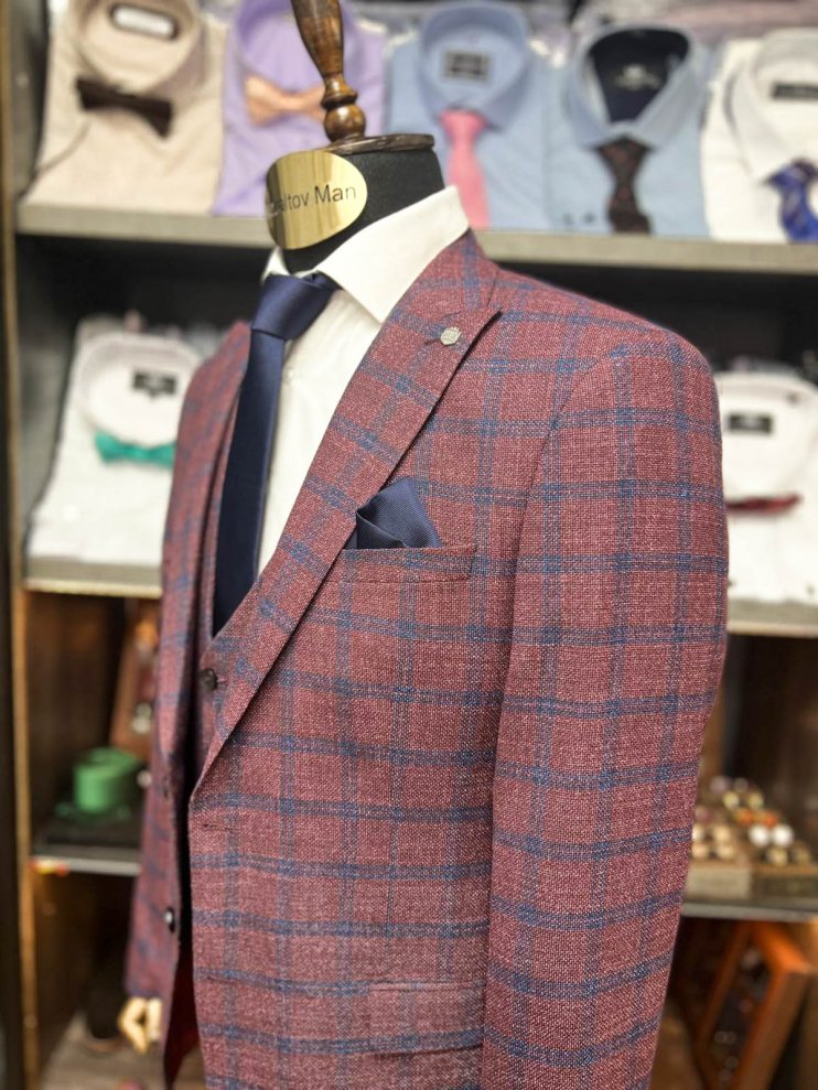 Костюм BEL 3-ка Бордовый в клетку