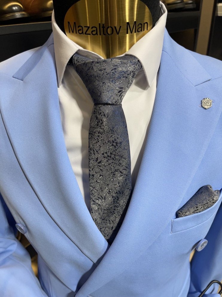 Костюм BEL 2-ка Голубой фактурный двубортный