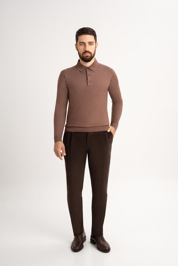 Поло HLF Коричневое с пуговицами