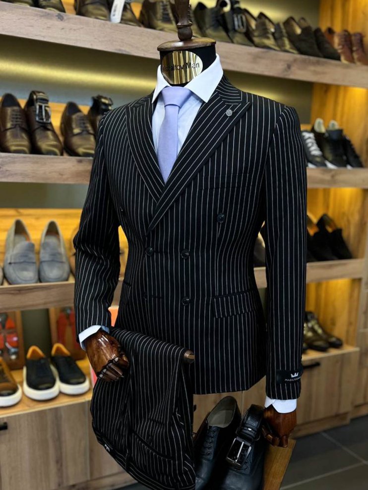 Костюм MAZALTOVMAN 2-ка Черный в полоску двубортный