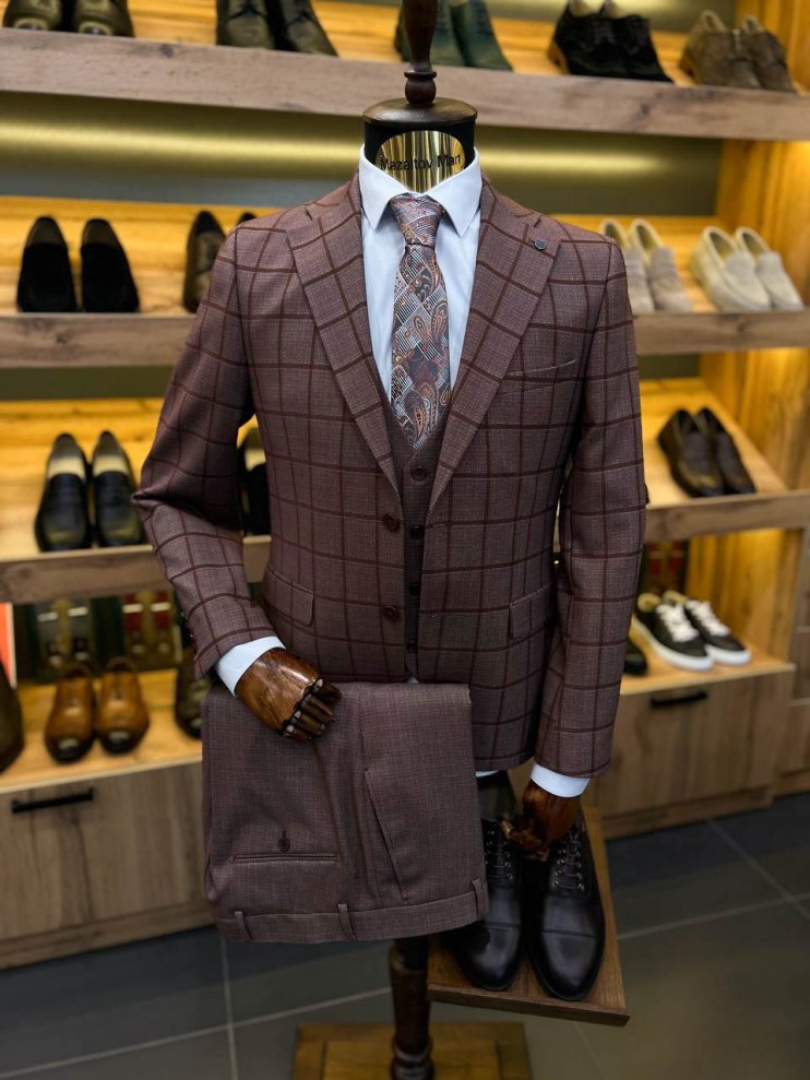 Костюм MAZALTOVMAN 3-ка Premium Терракотовый в клетку