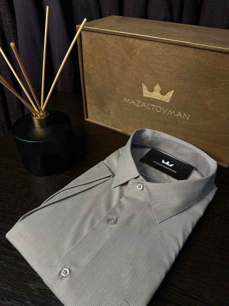 Рубашка GRS Бежевая фактурная с коротким рукавом