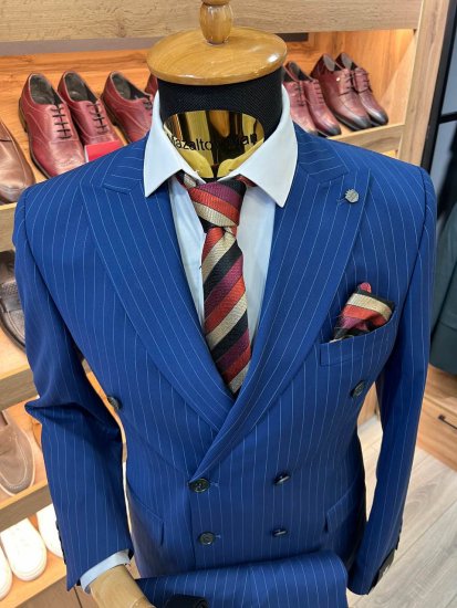 Костюм MAZALTOVMAN 2-ка Premium Синий в полоску двубортный