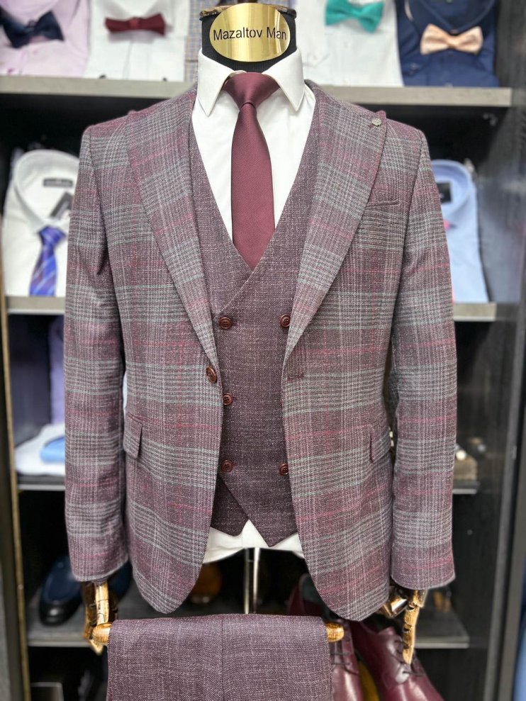 Костюм MAZALTOVMAN 3-ка Бордовый в клетку