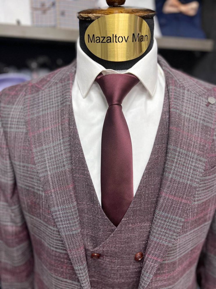 Костюм MAZALTOVMAN 3-ка Бордовый в клетку