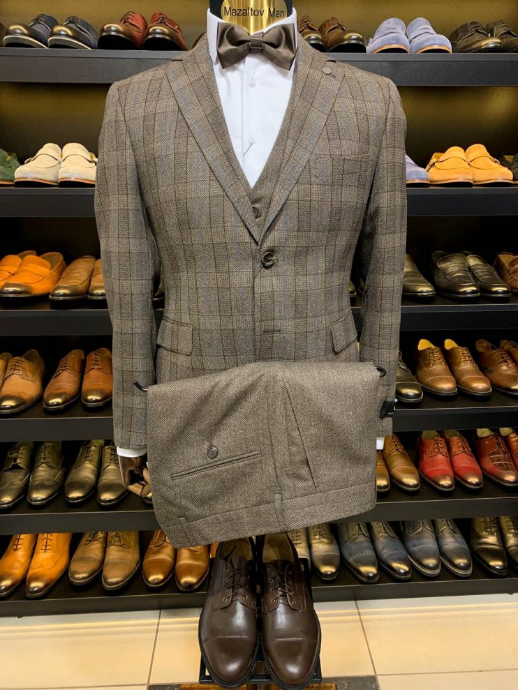Костюм MAZALTOVMAN 3-ка Коричневый в клетку