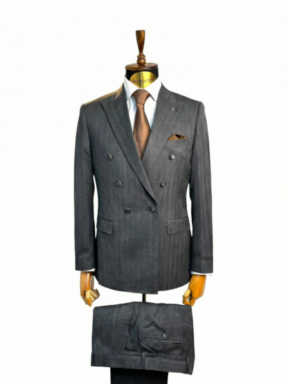 Костюм MAZALTOVMAN 2-ка Графитовый в полоску двубортный премиум линейка