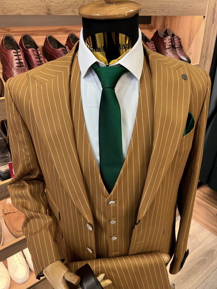 Костюм MAZALTOVMAN 3-ка Premium Горчичный в полоску