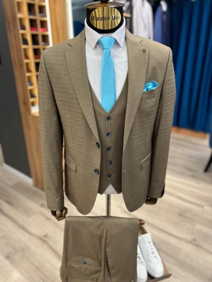 Костюм MAZALTOVMAN 3-ка Бежевый в клетку премиум