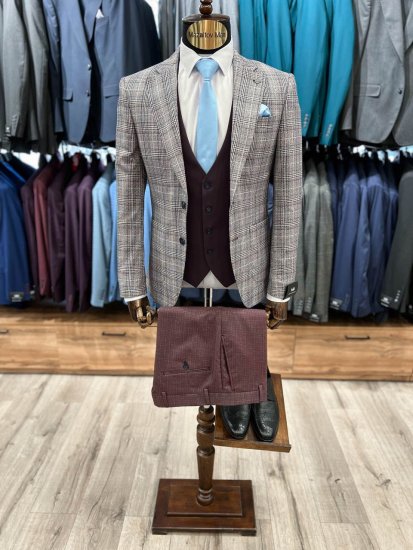 Костюм MAZALTOVMAN 3-ка Premium Бордовый в клетку комбинированный